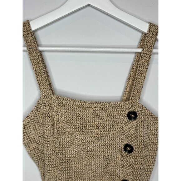 Lucy Paris Top Womens Crop Tank Textured Knit Size S Tan Square Neck Sleeveless - Picture 2 of 13